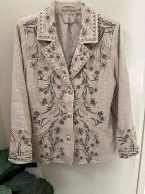 paparazzi Cream Floral Embroidered Notch Collar Blazer